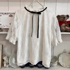 レース ブラウス 白 リボン ポイント LEE