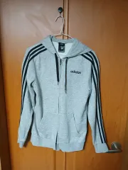 アディダス 3本線 フード ジップアップ グレー