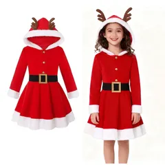[ENDIANDUO] サンタ コスプレ 子供 クリスマス 衣装 サンタクロース 女の子 サンタ ワンピース クリスマス ドレス パーティー 文化祭 帽子付き かわいい サンタ プレゼント