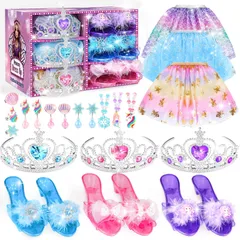 [Dreamon] プリンセス ドレス 子供 3セット 女の子 おもちゃ スカート、ネックレス、イヤリング、指輪、ハイヒール女の子 プレゼント 3 4 5 6 歳女の子誕生日プレゼント クリスマスプレゼント 女子 おしゃれ 誕生 日 プレゼント