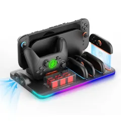 【2025革新的 6 In 1 排熱&充電&収納】TRANSNOVO Switch 2 Pro & ジョイコン対応冷却充電器 ニンテンドースイッチ2対応 3H急速充電スタンド 排熱ファン内蔵 磁着式Joy Con4台+Pro冷却?扇コントローラードック 9枚ゲ