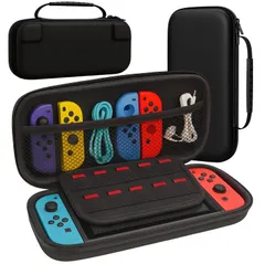 【Switch 有機ELモデル対応】EVA素材 全面保護ケース - 8枚ゲームカード収納、防塵・防汚・防水・耐衝撃、持ち運び便利 大容量収納バッグ ブラック バレンタインデープレゼントに最適