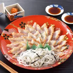 関とら本店 ふくたたき刺身セット (真ふぐたたき刺身55g とらふぐ皮20g ふくポン酢10g×2 とらふぐヒレ5枚) ふく ふぐ フグ てっさ 