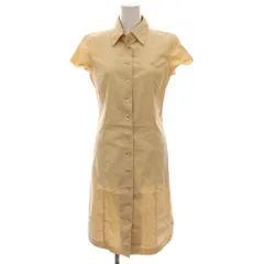 バーバリーブルーレーベル BURBERRY BLUE LABEL シャツワンピース ひざ丈 半袖 38 イエローベージュ ロゴ刺繍 FM536-235 /YM