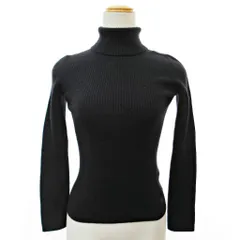 バーバリーブルーレーベル BURBERRY BLUE LABEL タートルネック リブニット カットソー 長袖 ロゴ刺繍 ウール 38 黒 ブラック 1202