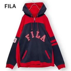 フィラ FILA 90s ハーフジップ フーディー バイカラー 赤 紺 裏起毛 ビッグサイズ メンズ ユニセックス