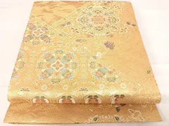 平和屋着物◎六通柄袋帯　正倉院花文　金糸　正絹　逸品　AABD5681yx