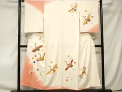 平和屋着物■訪問着　駒刺繍　飛鶴枝梅文　暈し染め　金彩　正絹　逸品　CAAZ5339ev