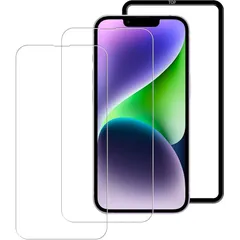 HUAKE いphone16e ガラスフィルム【(2 枚)ガラスフィルム +ガイド枠付き】 iphone16e/14/13/13Pro ガラスフィルム 用 国産硝子素材製 強化 ガラス 指紋防止 液晶 保護 フィルム