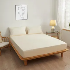 ボックスシーツ オールシーズン ベッドカバー マットレスカバー 厚さ5 cm～30 cmのマットレスに適しています 吸水速乾 抗菌·防臭 布団シーツ 着脱簡単 丸洗い可能 （セミダブル·120×200cm ベージュ）のサムネイル