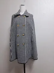 黒白ハウンドトゥースシェパード CHECK 厚手レーヨンニット ケープ 66まで