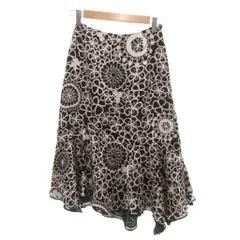 エムズグレイシー M'S GRACY フレアスカート 36 花柄 アシンメトリー ひざ丈 黒 ブラック 白 ホワイト /NU