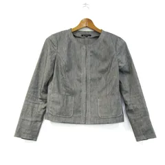 ニジュウサンク ノーカラージャケット リネン混 ストレッチ ブランド アウター レディース 34サイズ グレー 23区 【中古】