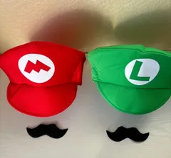 スーパーマリオ　マリオとルイージ　帽子　ひげ付き　２個セット