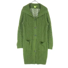 AIGLE エーグル 長袖 ショールカラー ロング ニットカーディガン M グリーン レディース 古着