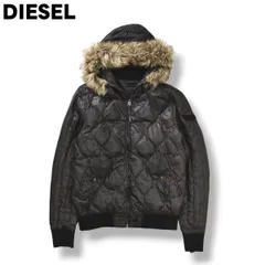 【人気】 ディーゼル DIESEL フーデット ファー キルティング ダウン ジャケット パーカー ジップアップ ワッペン ロゴ ブルゾン ジャンパー M ダークブラウン ストリート カジュアル Y2K メンズ