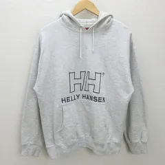 Q■ヘリーハンセン/HELLY HANSEN HHロゴ刺繍 スウェットパーカ■灰【メンズS】レトロ/MENS/11【中古】