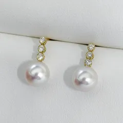 あこや本真珠 テリ抜群 K18ピアス 8-8.5mm ダイヤモンド