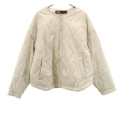 ZARA ザラ フェイクレザー キルティングジャケット S ベージュ レディース 古着