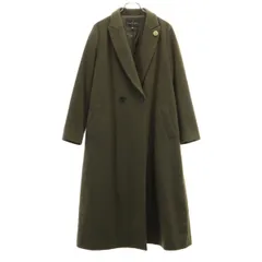 INDIVI インディヴィ 日本製 ウール ダブル ロングコート カーキ系 ブローチ付 レディース 古着