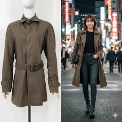 MK KLEIN HOMME MK ミッシェルクランオム メンズ コート ジャケット トレンチ風 ベルト付き ブラウン 茶色 M Lサイズ相当 秋 冬 アウター シンプル 上品 きれいめ カジュアル ビジネス 通勤 大人 スタイリッシュ 美品 大きめ 高級