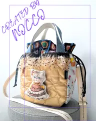 🆕№811【DENIM✖️キラキラハートキルティング✖️Goldルミちゃん レース カギ編み花モチーフ巾着ToteBAG⚮̈♥】コヤンイサムチョン/トートバッグ/クリスマス/ころりんバッグ/ふりふり/可愛いバッグ