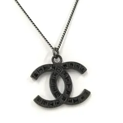 CHANEL ネックレス 09P ココマーク ラインストーン ブラック スクエアストーン メッキ