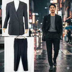 YUKI TORII HOMME ユキトリイオム メンズ セットアップ スーツ ブラック 黒 Lサイズ相当 ジャケット パンツ アジャスター付き 2ピース フォーマル ビジネス 美品 大きめ 高級 ダブルブレスト ダブル ゆったり