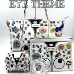 【タグ付き未使用級美品】EYE THEME アイテーマ トートバッグ クラッチバッグ ポーチ 3点セット / Tote Bag Clutch Pouch Set ラインストーン ナイロン PU 肩掛け ハンドバッグ セットバッグ Y2K風 個性派 レディース