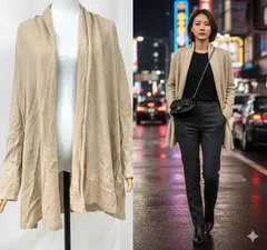 Otto オットー ベージュ カーディガン Lサイズ 前開き ロング カーデ 羽織り シンプル 体型カバー ナチュラル レディース 春秋 コットン混 美品 長袖 大きめ ゆったり オーバーサイズ 上品 高級 フォーマル 通勤