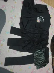 ブラック トップス/レース スカート レギンス 女の子 起毛 セット 130