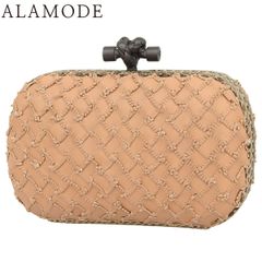 BOTTEGA VENETA(ボッテガ・ヴェネタ) ノット クラッチ セカンドバッグ パイソンパイピング パーティバッグ レザー パイソン ピンクベージュ ガンメタル金具 レディース 40802165772【中古】【アラモード】