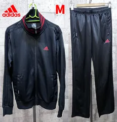 美品 アディダス ジャージ 上下セットアップ 黒赤 M メンズ adidas ブラック