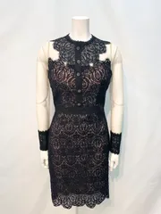 1961 未使用 Andy アンディ キャバクラ ドレス 総レース シースルー ストーンボタン ミディ キャバドレス M