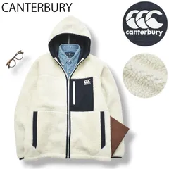 【定番】 ロゴ刺繍 カンタベリー CANTERBURY ラグランスリーブ フード付き RA47575 ボア フリース ジャケット L ホワイト 白 x ネイビー 紺 メンズ