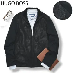 【希少】 ヒューゴボス HUGO BOSS スエード調 スウェット 切り替え トラックジャケット ブルゾン ジャケット S ブラック スポーツミックス カジュアル メンズ 