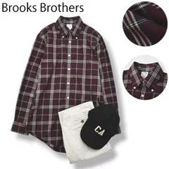 マレーシア製 ブルックスブラザーズ Brooks Brothers 長袖 ポケット付き ボタンダウン B.D.  ネルシャツ S チェック柄 ワイン赤 x 紺 x オフ白 トラッド カジュアル メンズ