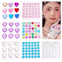 ラインストーン フェイスシール ラインストーン シール 【7枚セット】フェイスステッカー ラインストーン フェイスステッカー 3D 光る キラキラ シール ハート型 大きめ 可愛い キラキラシール デコシール 顔 シール ラインストーン シール 自己接着  0