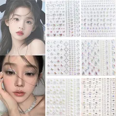 SensaBliss ラインストーン フェイスシール 6枚セット キラキラ 3D 顔シール 星・ハート・月・蝶・花・しずく・真珠・ドリル 顔面デコ ハロウィン/クリスマス キッズ ダンス メイク用 DIY 用品 ネイルデコ 携帯装飾 祝日贈り物 0