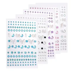 PAVIKE ラインストーンシール 5枚セット 星、蝶、月、円形 ジュエリーシール キラキラデコシール 宝石 ジュエルステッカー 顔面デコ デコパーツ ネイルアートパーツ 携帯電話飾り用 DIY用 貼り付け可能 手芸用品 1