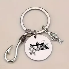 釣り好き必見 GONE FISHING キーホルダー フック型チャーム＆魚モチーフ付き フィッシング雑貨 アウトドア小物 鍵 バッグ 車キー用 アクセサリー 釣り人 プレゼント 父の日 誕生日 ギフト フィッシンググッズ