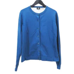 ピーエスポールスミス PS Paul Smith 長袖 カーディガン L 青系ブルー 花柄 切り替え 丸首 サイドスリット