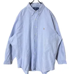 XL ラルフローレン 無地 シンプル 単色 ワンポイント ボタンダウン ブルー 青 シャツ レディース ユニセックス メンズ 古着 長袖