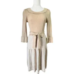 FRANCO FERRARO フランコフェラーロ ニットワンピース ベージュ系 サイズ2 ウール混 リボン付き 上品 きれいめ 秋冬ワンピ
