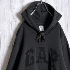 【入手困難】00s 古着 GAP ダークロゴ刺繍 ブラック パーカー #255