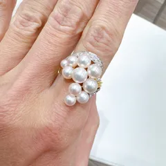 リユース　K18/Pt　ダイヤ・あこや真珠　リング　0.33ct　11号