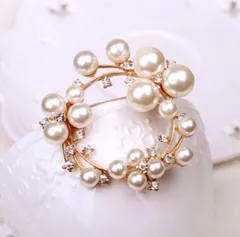 【再入荷！】 おしゃれ 大ぶりブローチ パール サークルパール ゴールド