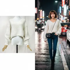 H&M エイチアンドエム ニット セーター Lサイズ XLサイズ相当 大きめ ゆったり  Vネック クロップド丈 ざっくり編み ドロップショルダー ウール混 wool 長袖 レディース 秋冬 シンプル カジュアル おしゃれ コーデ 人気アイテム 極美品✨