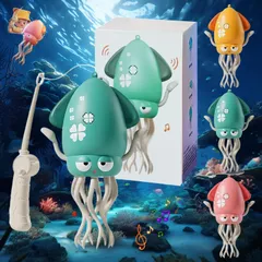 イカ おもちゃ 動く 踊るタコ イカ型電動 USB充電式 8本足アクション タコおもちゃ 自動回避センサー搭載 感覚と運動能力の発達 知育ロボット インタラクティブ遊び 子供 (グリーン+ 釣り竿)