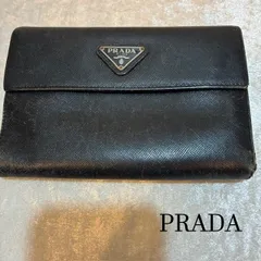 <<『わん様』専用>> プラダ　PRADA　三角ロゴプレート　サフィアーノレザー　ガマ口つき　２つ折り財布